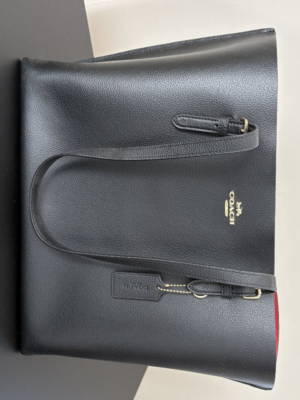 Coach Mollie Black Pebbled Leather Tote w/ Gold Hardware